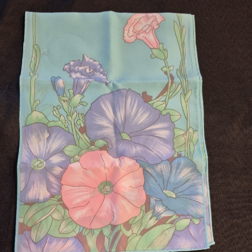 Vintage Avon Morning Glory Screen Print Floral Scarf